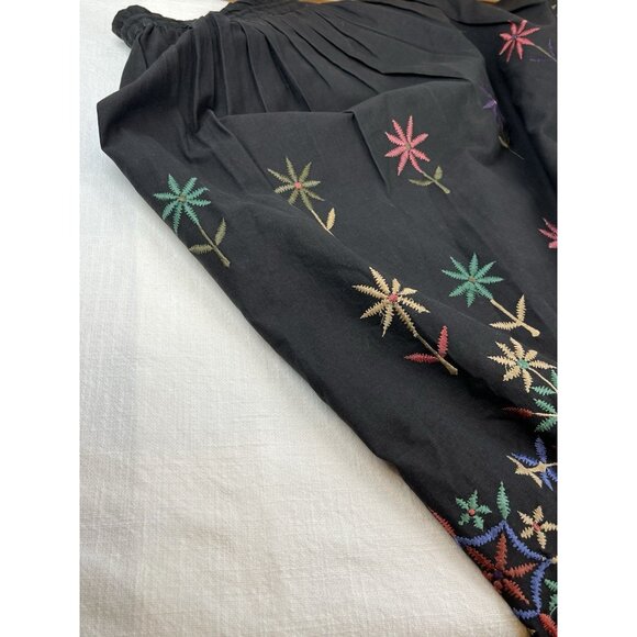 Vtg Embroidered Boho Maxi‎ Skirt Black Sz Small Tie Waist Liz Wear - Picture 9 of 14